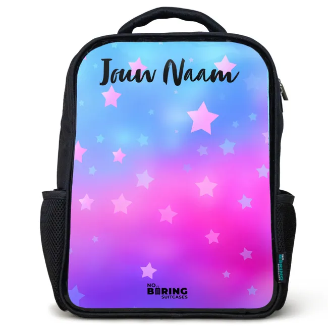 Rugzak kind met naam - Zwart - Sterren - Roze - Blauw