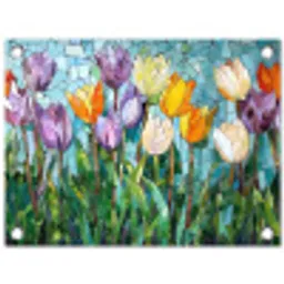 Mozaïek - Veld - Tulpen - Kleurrijk tuinposter los doek klein -3d