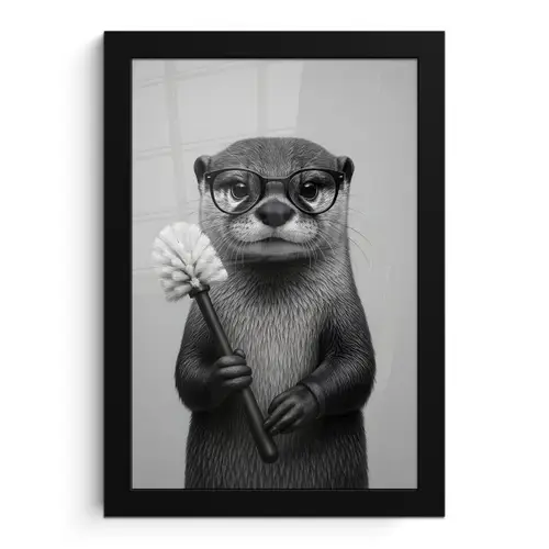 Otter - Wc-borstel - Bril - Zwart - Wit fotolijst zwart zonder passe partout klein -3d