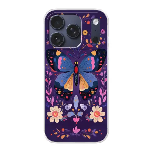 Sierlijk - Bloemen - Vlinder - Paars Telefoonhoesje iPhone 17 Pro klein -3d