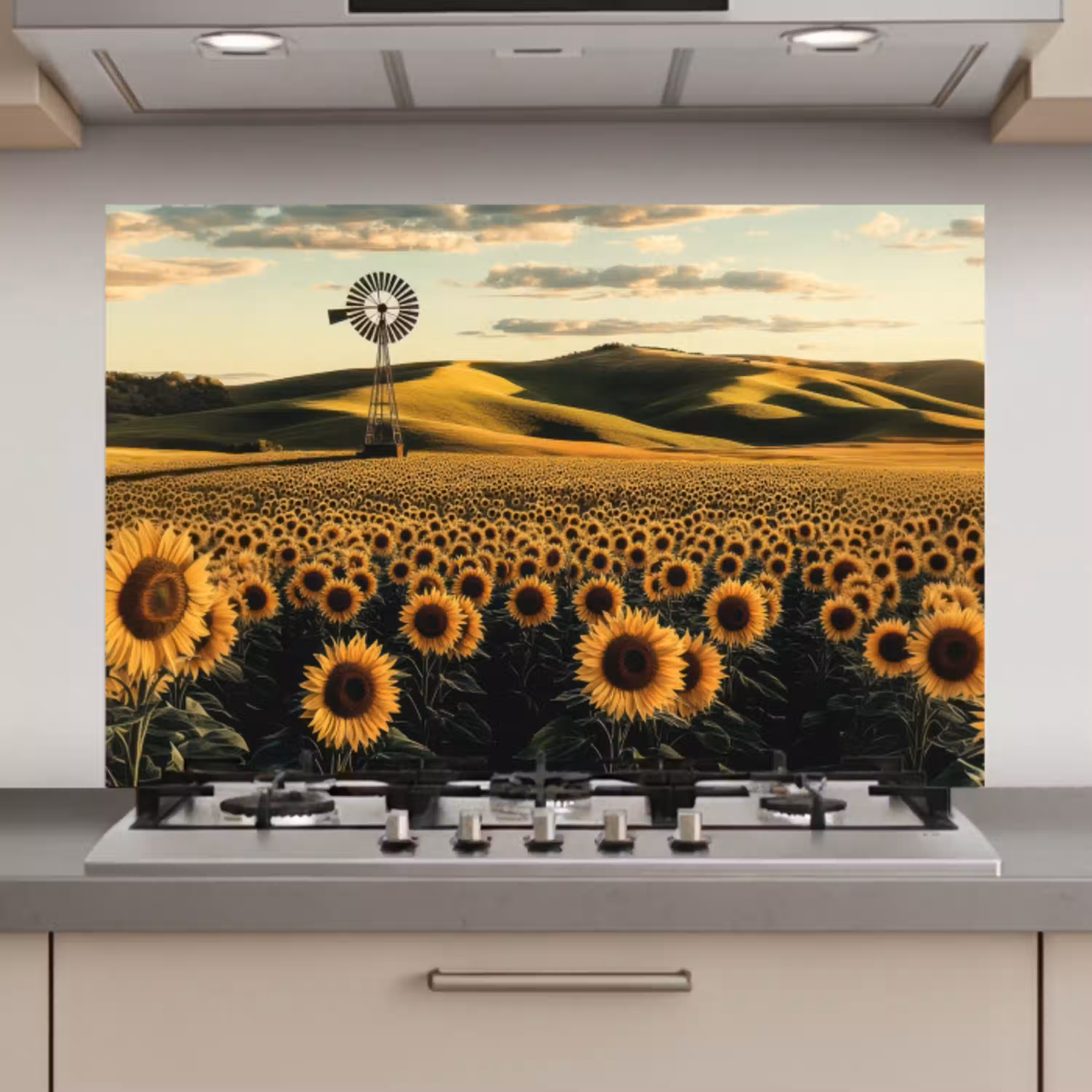 Zonnebloem - Veld - Windmolen keuken achterwand spatscherm klein -3d_website