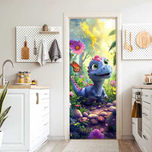 Dino - Paars - Baby - Dinosaurus deurposter klein -sfeer5