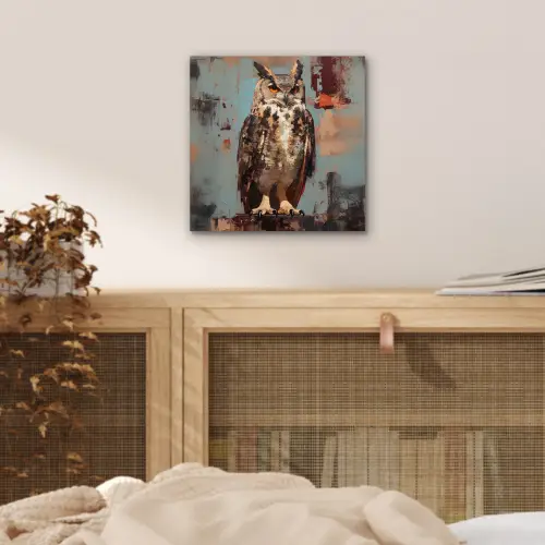 Geschilderd - Abstract - Uil - Bruin aluminium wit klein -sfeer3
