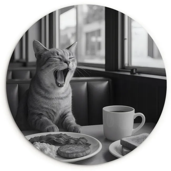 Muurcirkel - Kat - Koffie - Brood - Zwart