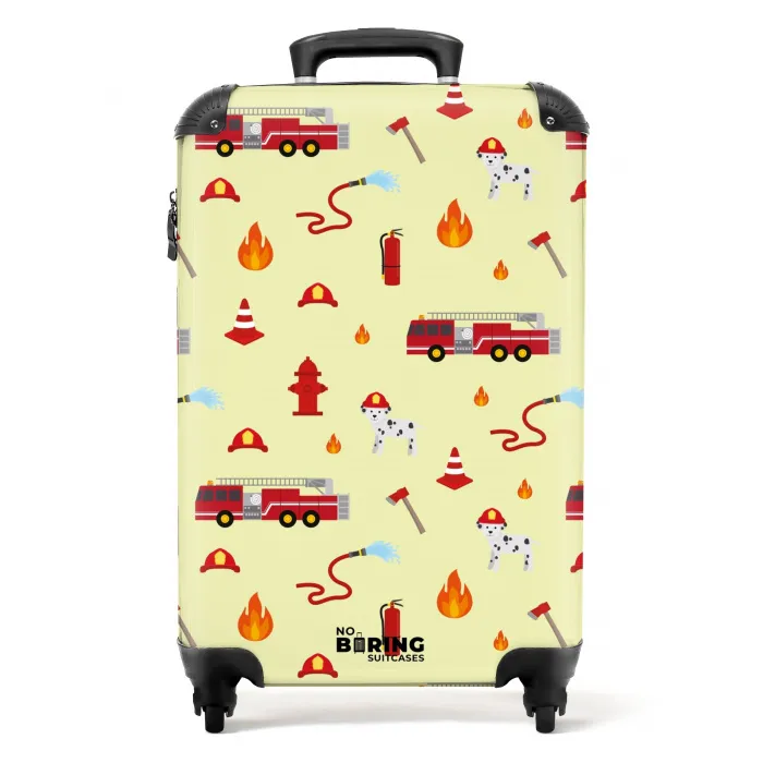 Brandweer patroon met voertuigen en vlammen NBS - Handbagage koffer - Kinderen Unisex middel -productfoto_recht
