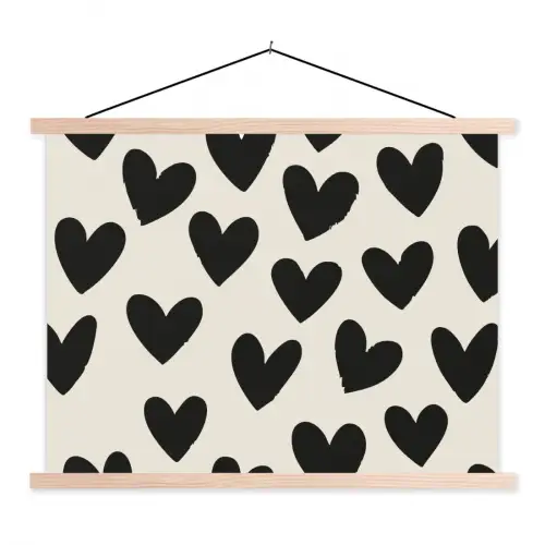 Hartjes - Zwart - Beige textielposter latten blank klein -3d
