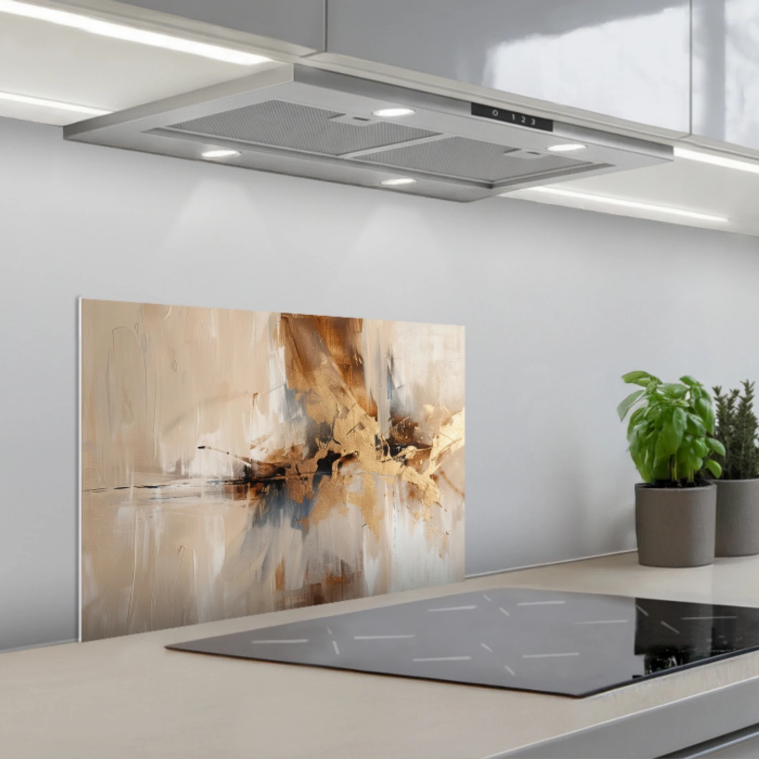 Modern - Bruin - Abstract - Beige keuken achterwand spatscherm klein -3d_schuin