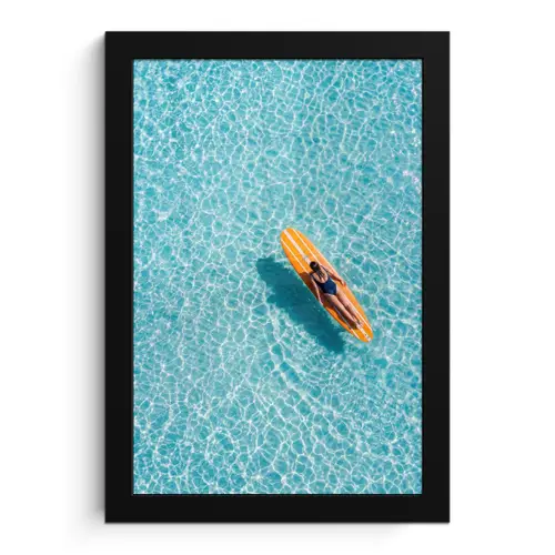 Surfboard - Water - Badpak - Oranje fotolijst zwart zonder passe partout klein -3d