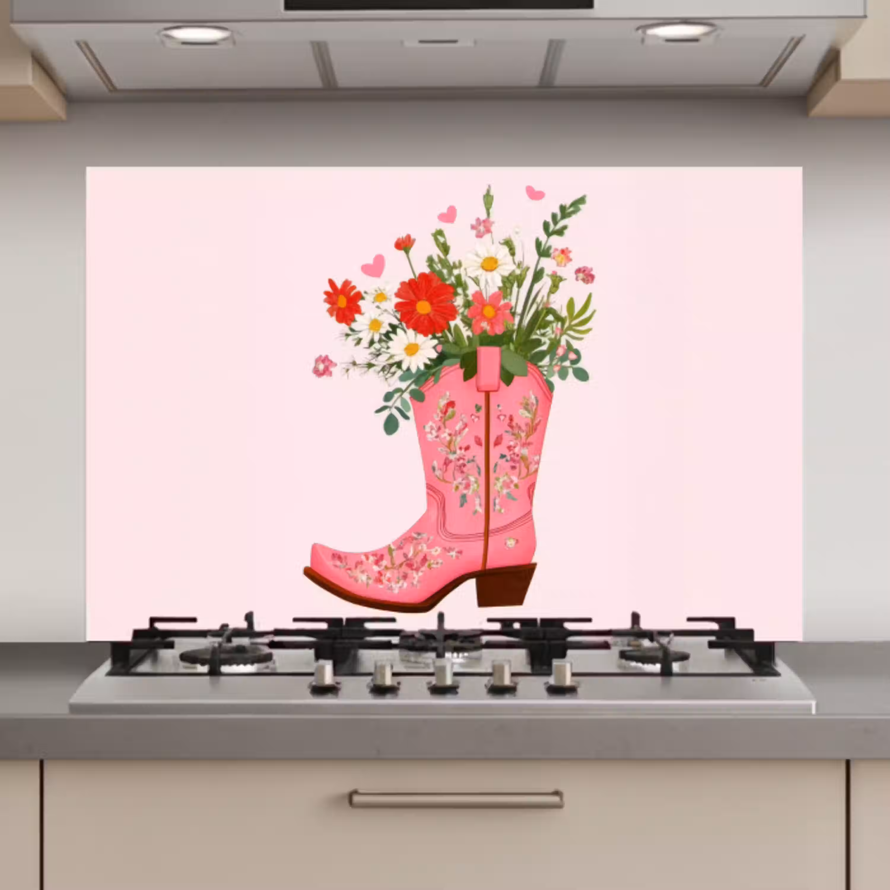 Cowboylaarzen - Roze - Boeket - Bloemen keuken achterwand spatscherm klein -3d_website