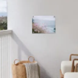 Klif - Bloemen - Zee - Roze tuinposter los doek klein -sfeer8