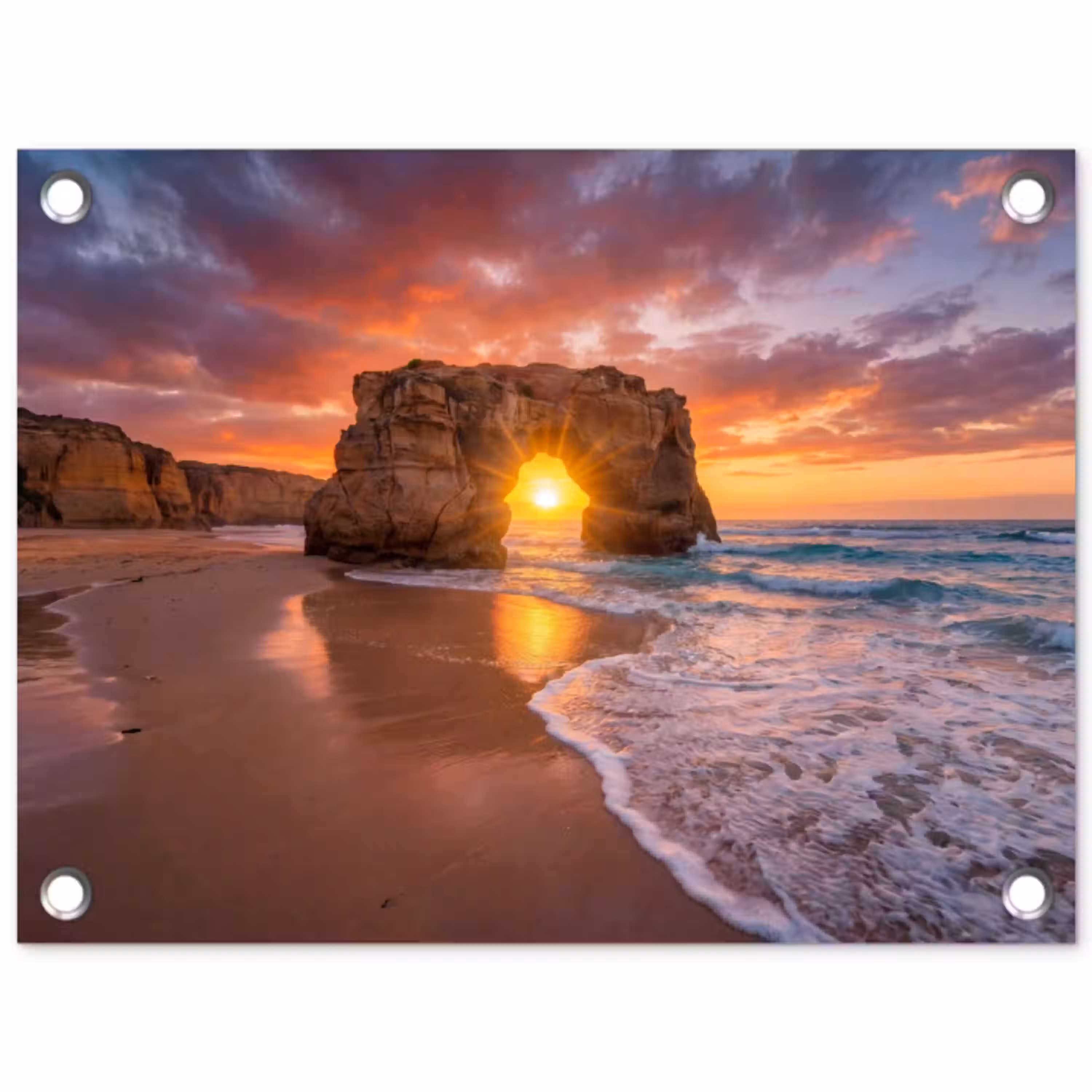 Kust - Rots - Zonsondergang - Zee - Natuur tuinposter los doek klein -3d