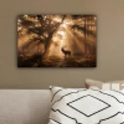 Hert - Bos - Mistig - Natuur - Goud canvas 2cm klein -sfeer3