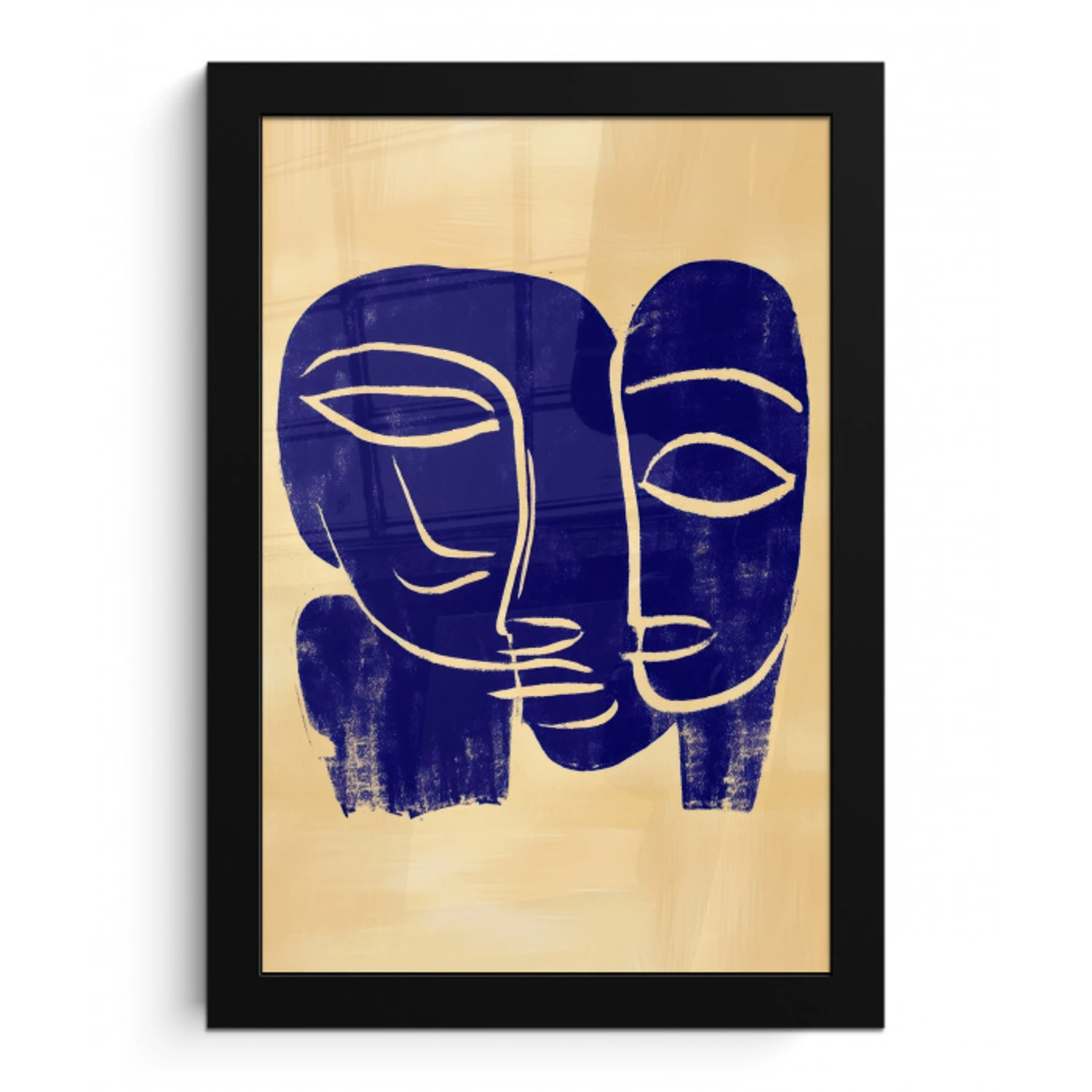 Okergeel - Blauw - Eenvoudige lijnen fotolijst zwart zonder passe partout klein -3d