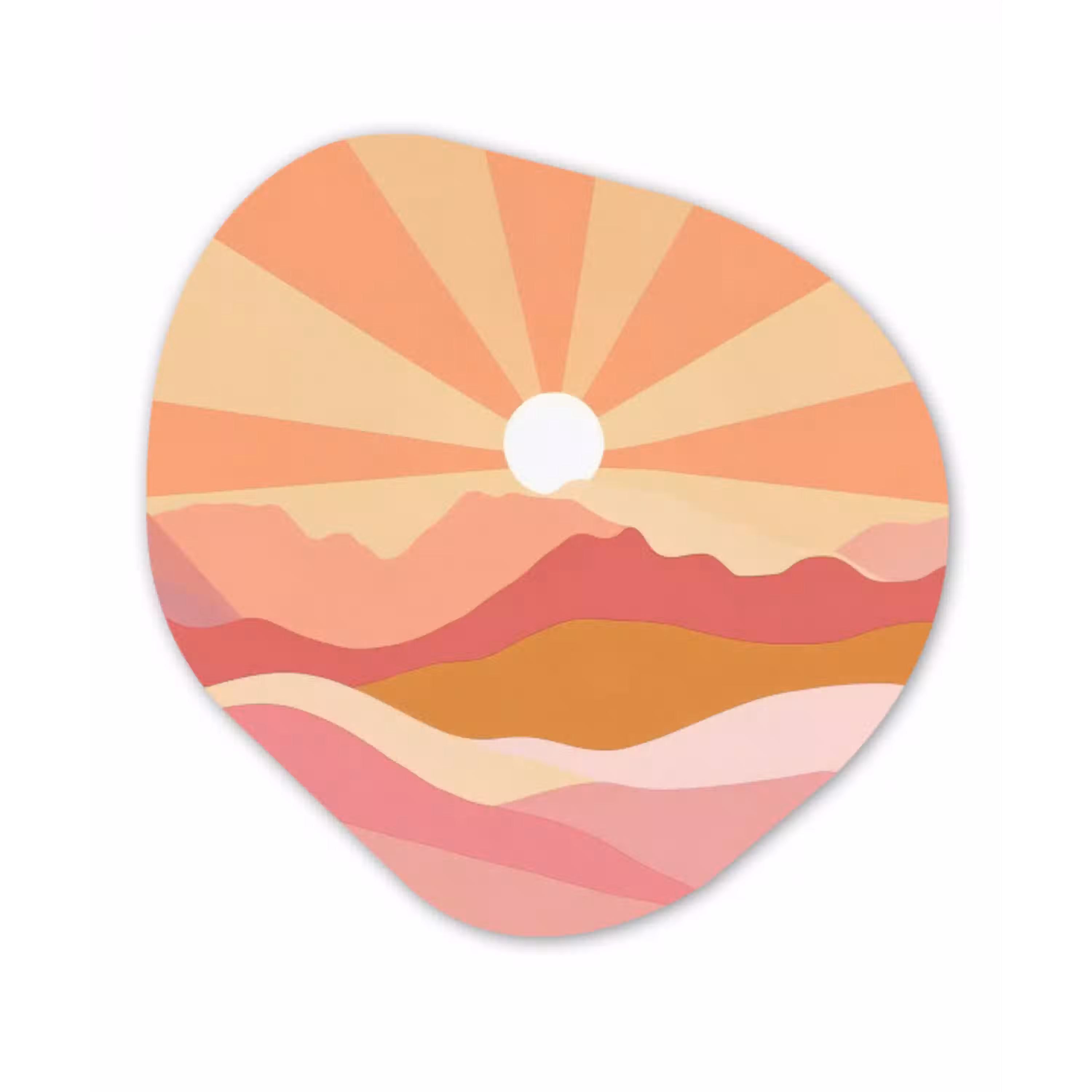 Bergen - Abstract - Zonnestralen - Roze Wandcirkel Organisch Forex 3mm klein -3d