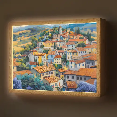 Dorp - Heuvels - Landschap - Bomen Light Box met batterij (Wandlamp) middel -z3d_website