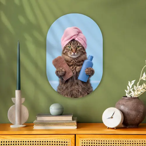 Kat - Handdoek - Washand - Zeep Wandcirkel Ovaal Forex klein -sfeer2