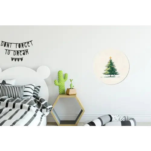 Kerstboom - Illustratie - Ster - Sneeuw Wandcirkel aluminium klein -kinderkamer