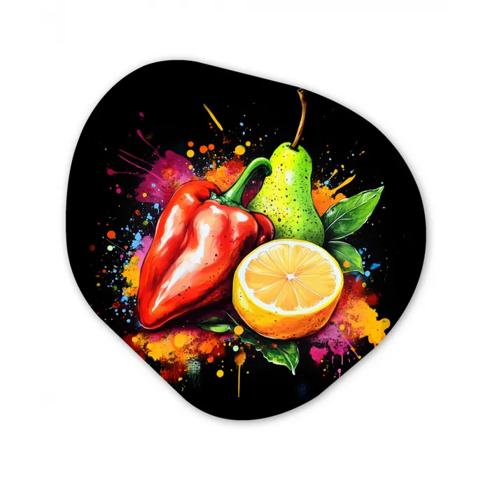 Paprika - Peer - Citroen - Graffiti - Verf - Abstract Wandcirkel Organisch Plexiglas middel -3d