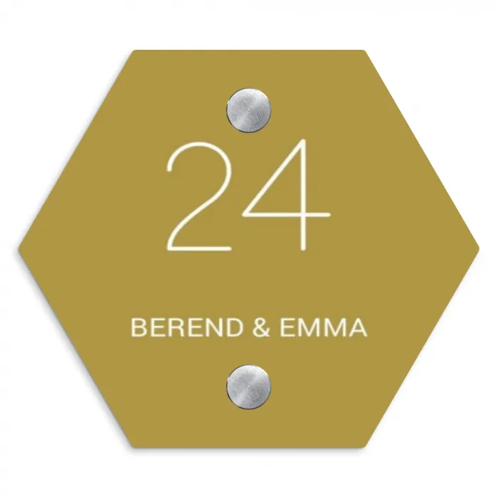 Okergeel - Klassiek Naambord Hexagon klein -3d
