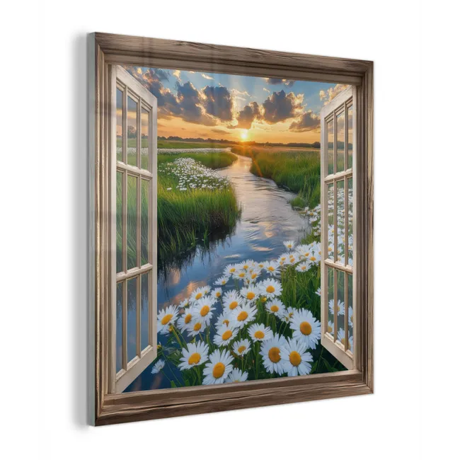 Doorkijk - Landschap - Raam - Water - Zonsondergang plexiglas 5mm klein -z3d