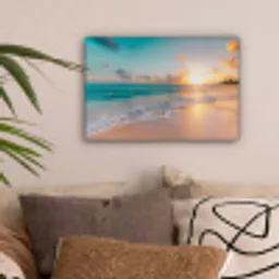 Zonsondergang - Strand - Zee - Zomer - Blauw canvas 2cm klein -sfeer1
