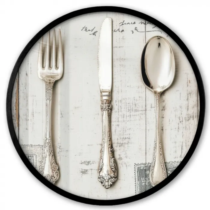 Zilver - Bestek - Hout Fotolijst rond zonder passe partout klein -3d