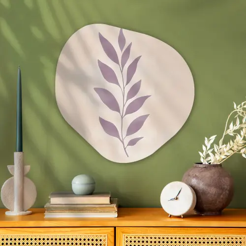 Tak - Bladeren - Minimalistisch - Beige Wandcirkel Organisch Plexiglas middel -sfeer2