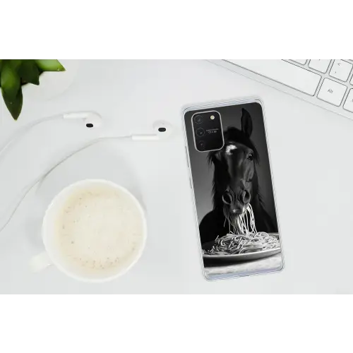 Paard - Bord - Pasta - Tafelkleed - Zwart Wit - Dieren Telefoonhoesje Samsung Galaxy S10 Lite klein -oordopS10Lite