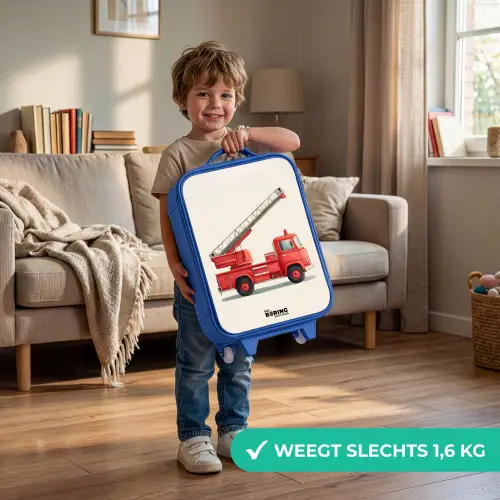 Brandweerwagen - Getekend - Rood Kinderkoffer - Blauw klein -sfeer2_NL