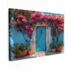Deur - Hout - Bloemen - Blauw Tuinposter op houten frame 2 cm dik klein -3d