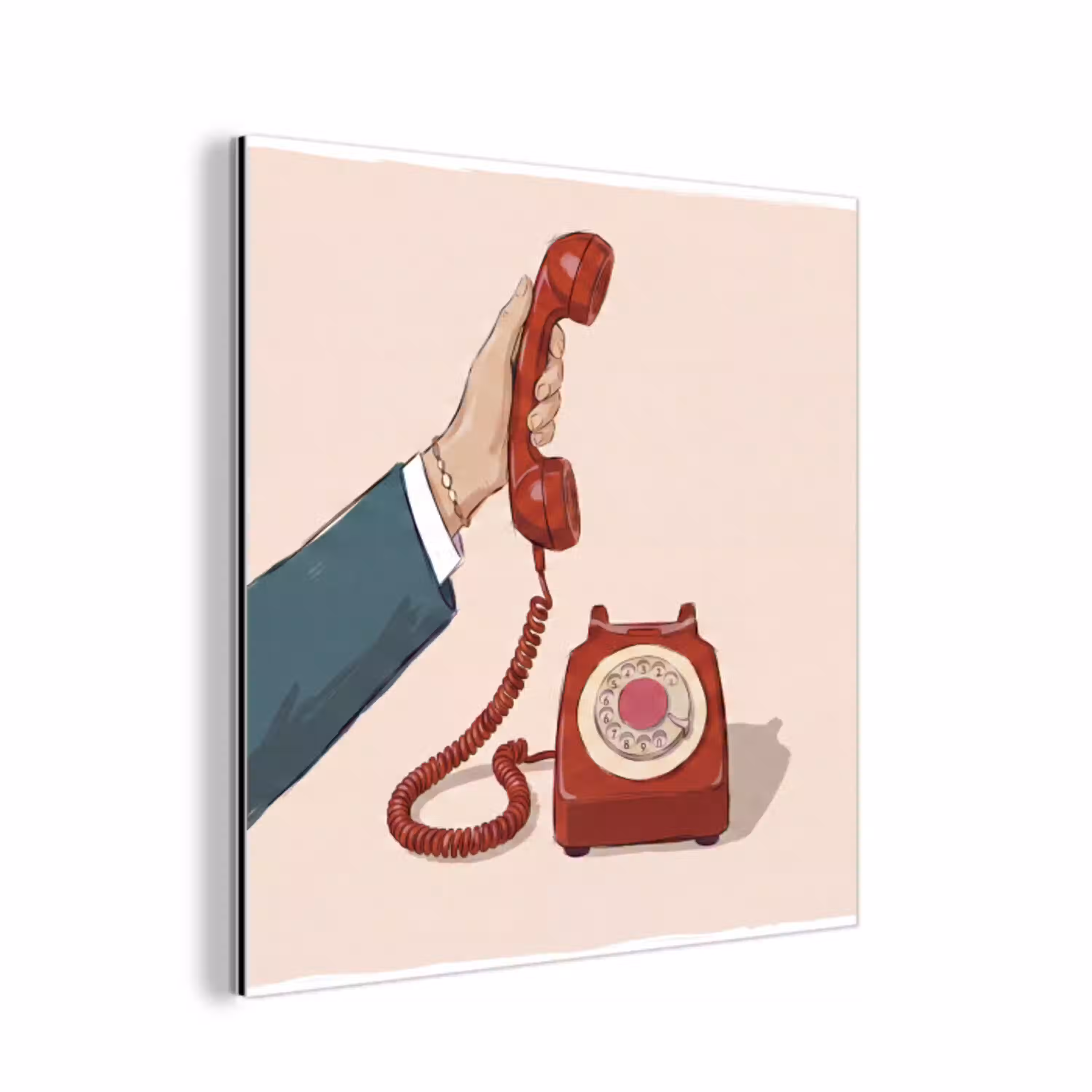 Telefoon - Hand - Vintage - Communicatie - Rood aluminium wit klein -3d