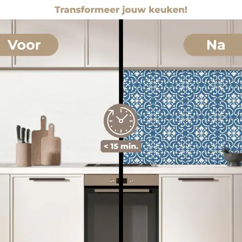 Tegel - Patroon - Blauw - Wit keuken achterwand 2 middel 871 -voor-na2_NL