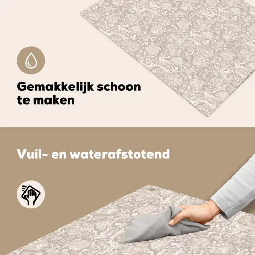 Bloemenprint - Grijs - Crème Inductie beschemer met haakjes klein 777 -ky-schoon-nl