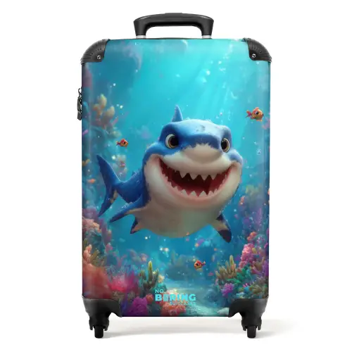Blije haai in kleurrijk koraalrif NBS - Handbagage koffer - Kinderen Unisex middel -productfoto_recht