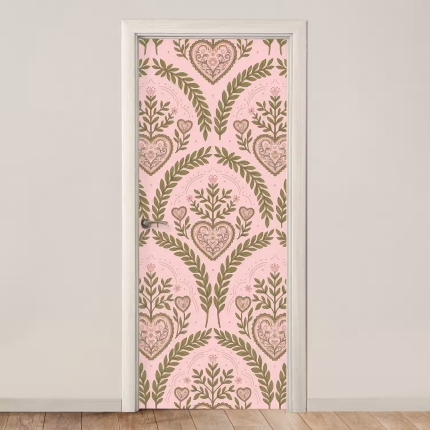 Deursticker - Patroon - Hart - Bloemen - Folkloristisch - Roze