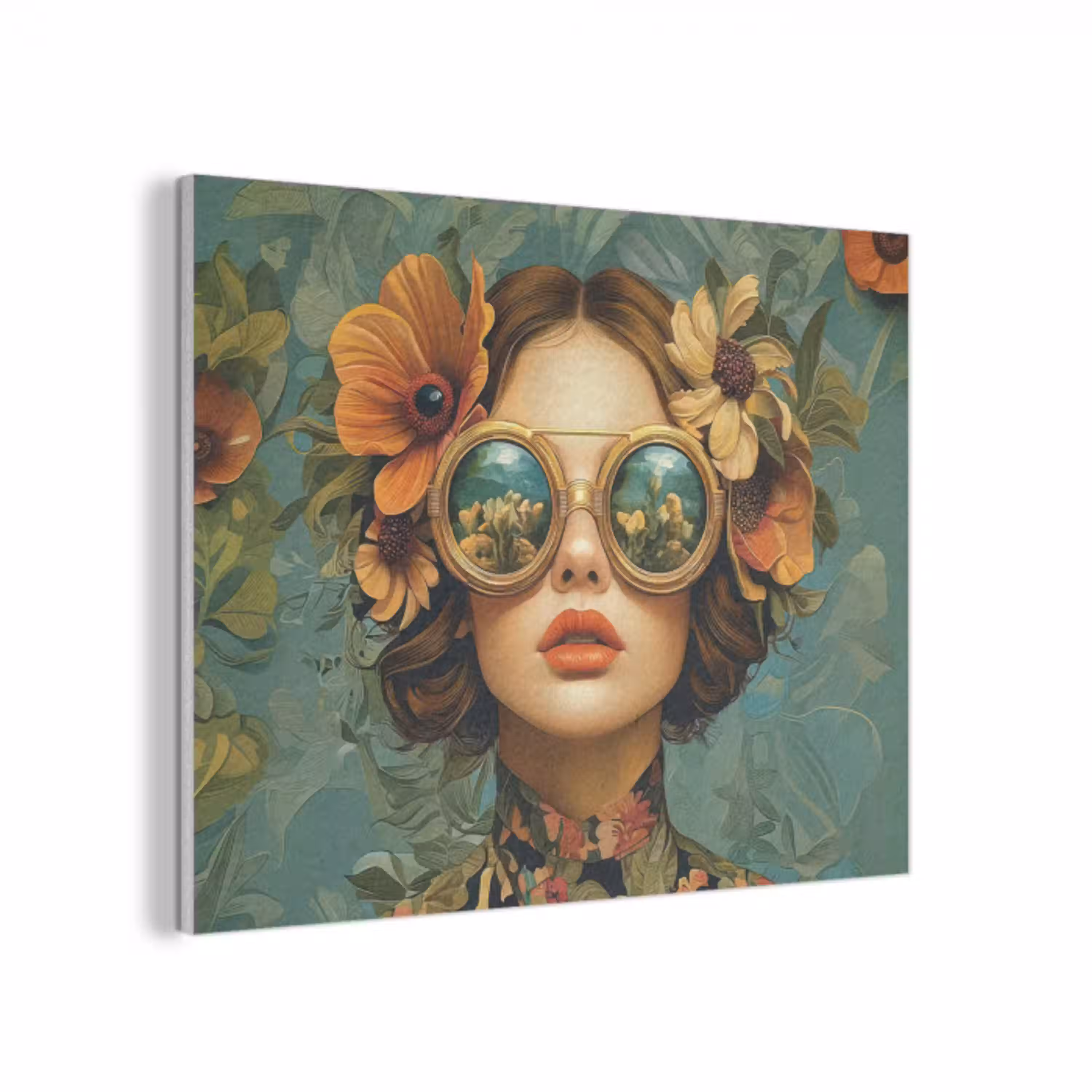 Vrouw - Bloemen - Vlinders - Natuur - Vintage PET vilt klein -3d