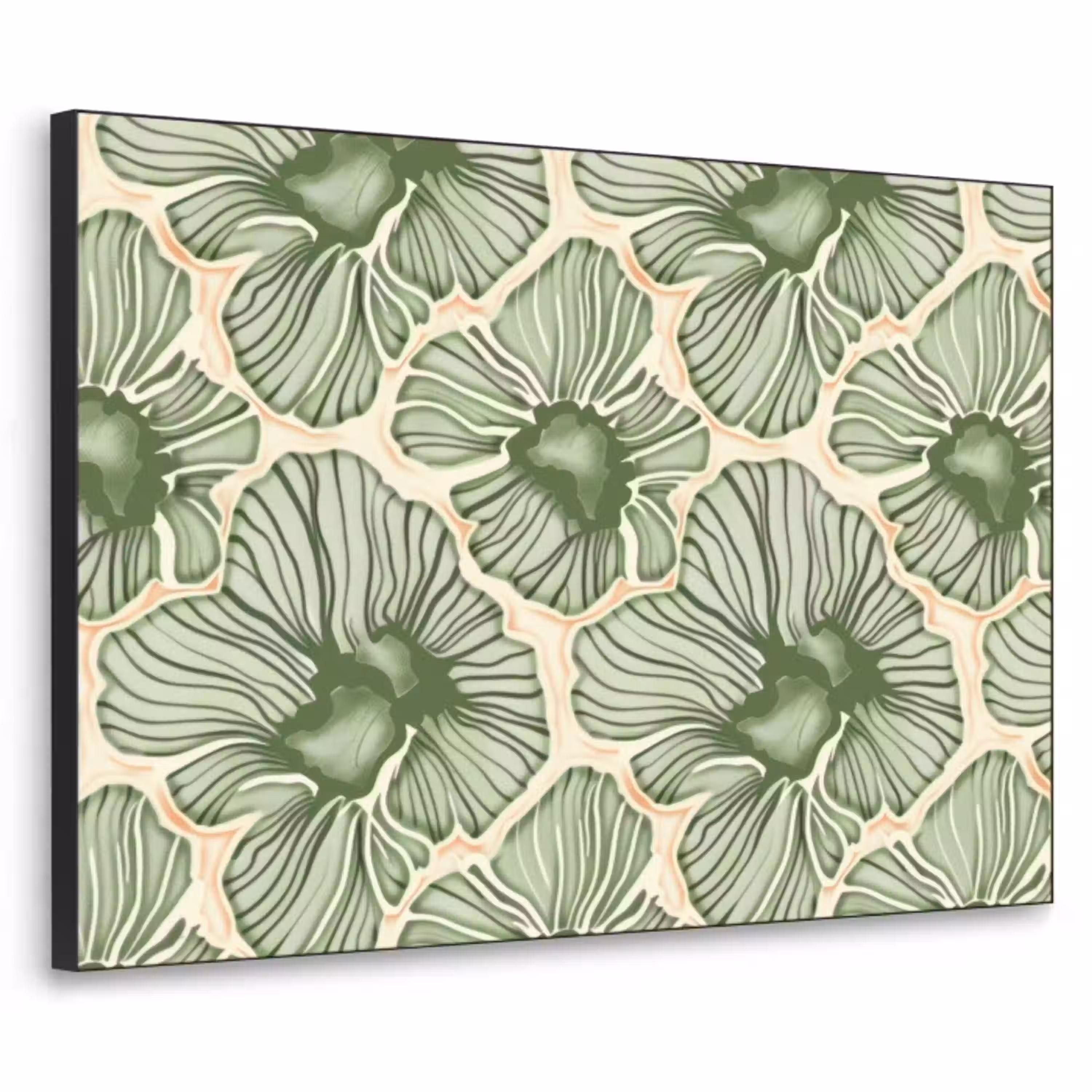 Groen - Botanisch - Bloemen - Organisch - Patroon Textielframe zwart klein 947 -3d