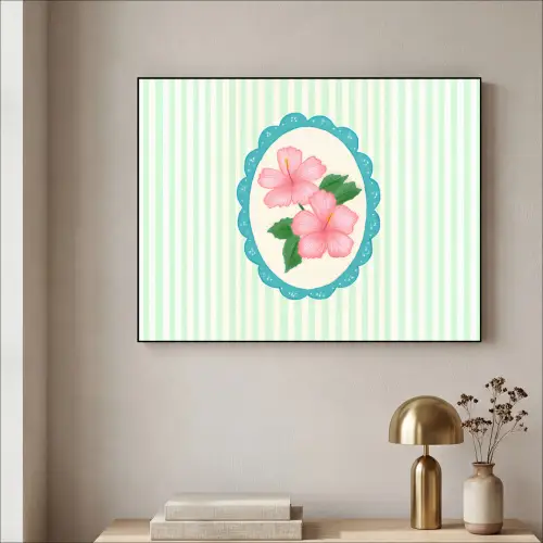 Bloemen - Ovaal - Strepen - Groen Textielframe - compleet frame klein -sfeer2