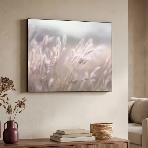 Graspluimen - Wind - Beige - Mistig Textielframe zwart klein -sfeer3