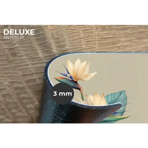 Paradijsvogelbloemen - Blauwgroene bladeren - Beige Placemat vinyl groot -closeup