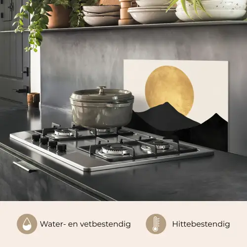 Bergsilhouetten - Gouden cirkel - Beige keuken achterwand spatscherm klein -usp_NL