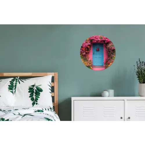 Bloemen - Deur - Roze Wandcirkel aluminium klein -slaapkamer