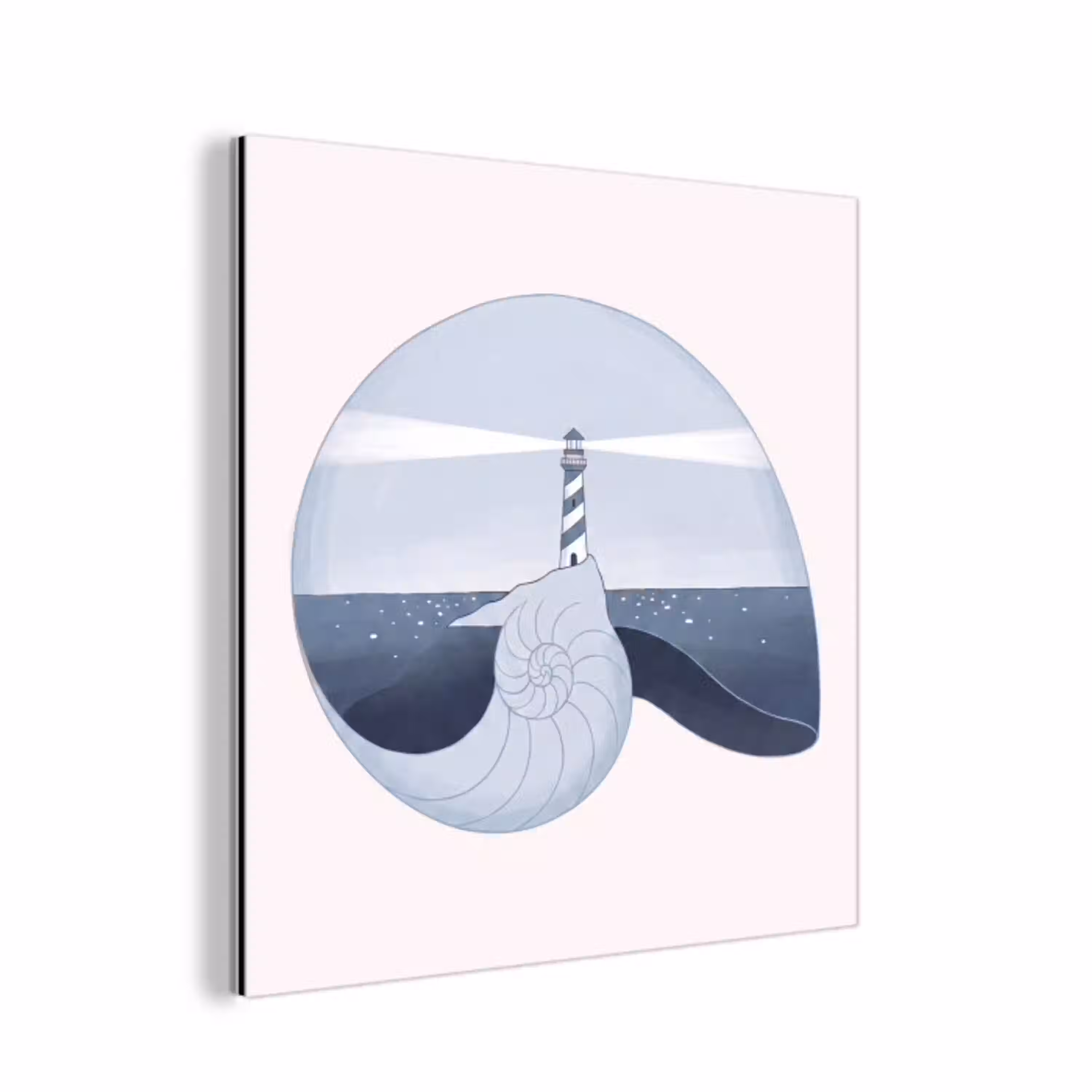 Vuurtoren - Zee - Schelp - Abstract - Blauw aluminium wit klein -3d