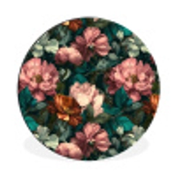 Bloemen - Schilderachtig - Patroon - Roze Wandcirkel aluminium klein 190 -3d