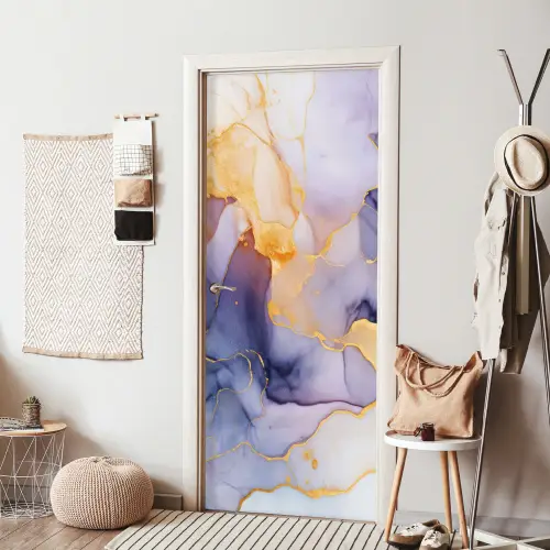 Marmer - Paars - Lila - Goud - Abstract deurposter klein -sfeer6