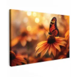 Vlinder - Bloemen - Oranje Tuinposter op houten frame 2 cm dik klein -3d