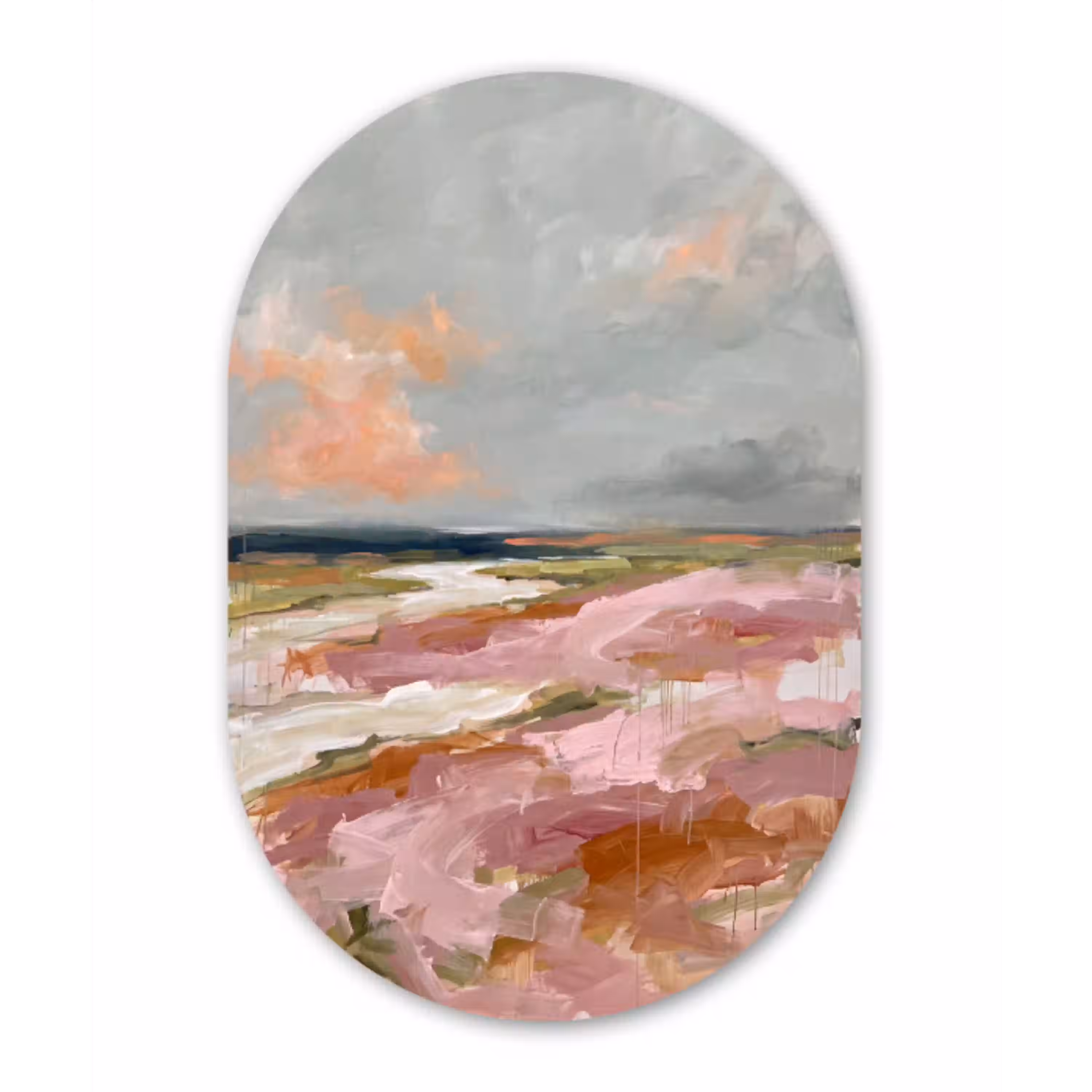 Landschap - Rivier - Abstract - Roze - Groen Wandcirkel Ovaal Aluminium middel -3d