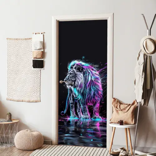 Leeuw - Kleuren - Zwart - Dieren deurposter klein -sfeer6