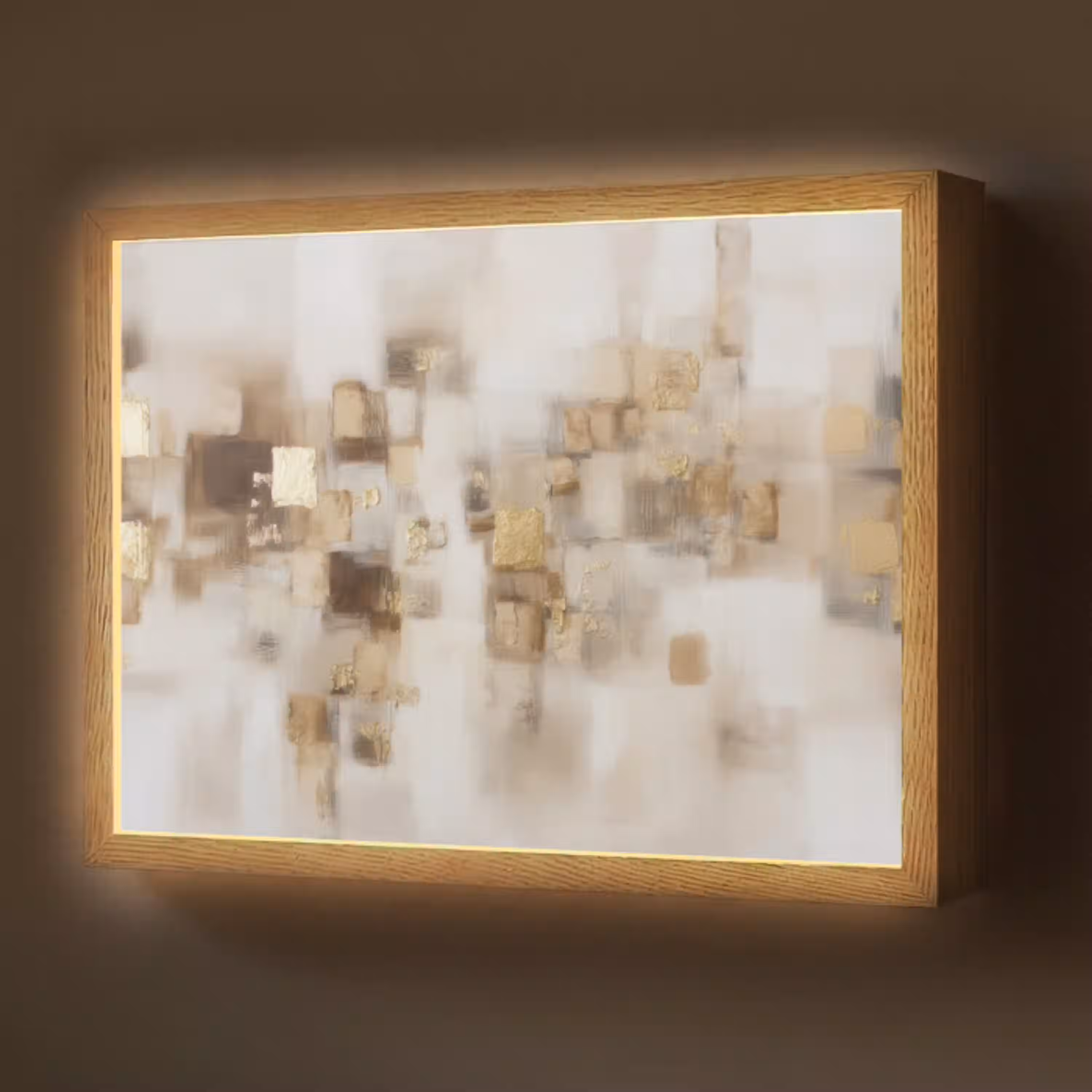 Abstracte vierkanten - Aardetonen - Mistig Light Box met batterij (Wandlamp) middel -z3d_website