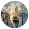 Zeilboot - Zon - Pier - Hout Wandcirkel plexiglas klein -3d